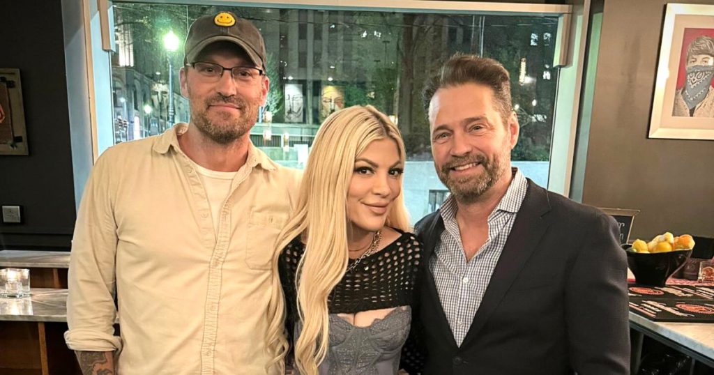 Tori Spelling Poses With Brian Austin Green and Jason Priestley