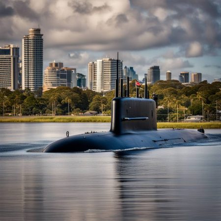 Collins-class submarine from the Royal Australian Navy arrives in Brisbane.