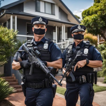 Police officers with weapons conduct raids on homes in Drummoyne