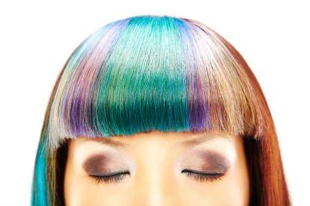 woman head colorful dyed fringe