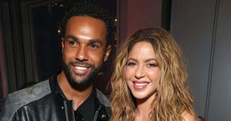 GettyImages 2115987138 lucian laviscount and shakira rsx times square 2024