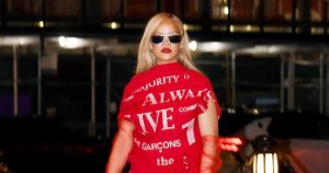 Rihanna Is Red Hot on Mothers Day in Sexy Comme des Garcons Ensemble