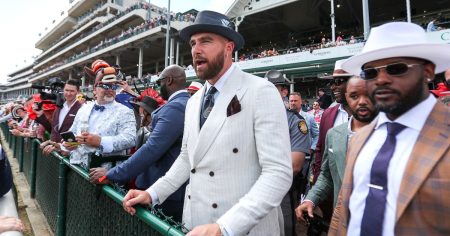 Travis Kelce Looks Dapper in White at 150th Annual Kentucky Derby Races