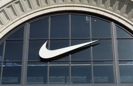nike corporate logo hanging above l store