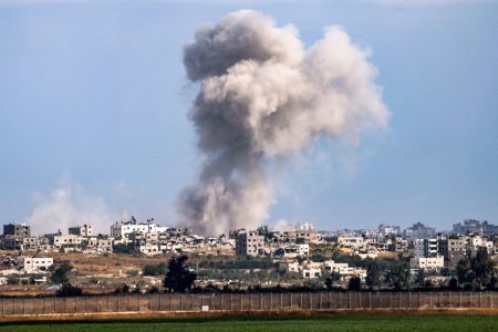 smoke rises gaza strip